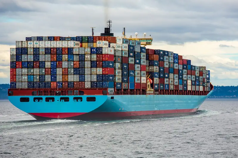 A container ship loaded with cargo on the open ocean
