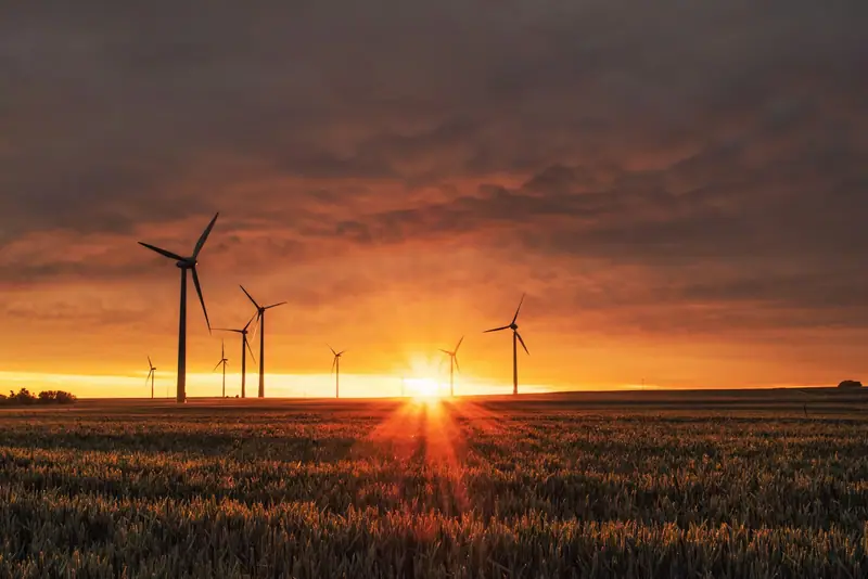 Offshore wind turbines at dusk
